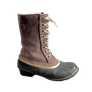 SOREL Winter Snow Boots Lace Up Heel Brown Black 6.5